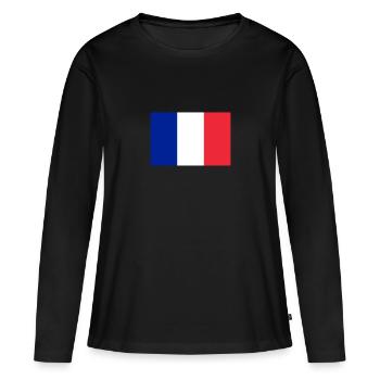 Drapeau France drapeau France Tricolore Championnat d'Europe Coupe du Monde - T-shirt manches longues Premium bio Femme - noir - Devant - Julia (174cm)