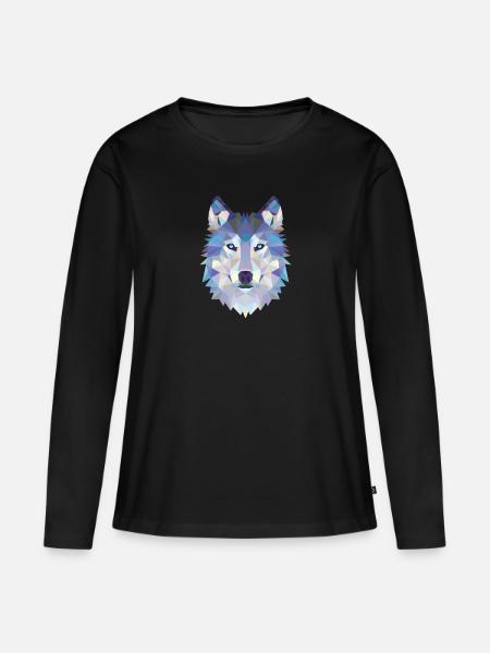 WOLFKOPF MOSAIK KUNST DESIGN WOLF - Frauen Premium Bio Langarmshirt - Schwarz