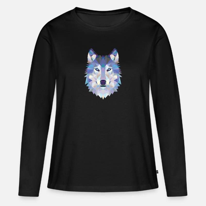 WOLFKOPF MOSAIK KUNST DESIGN WOLF - Frauen Premium Bio Langarmshirt - Schwarz