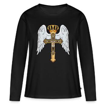 Croix céleste avec couronne - T-shirt manches longues Premium bio Femme - noir - Devant - Julia (174cm)