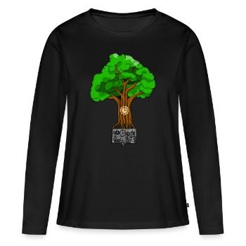 TREE O CLOCK LES ROOTS DU TEMPS LES ROOTS DU TEMPS - T-shirt manches longues Premium bio Femme - noir - Devant - Julia (174cm)