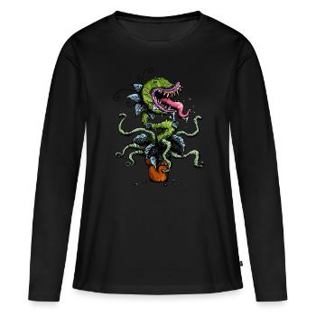 Carnivore Flower Design - plante carnivore - T-shirt manches longues Premium bio Femme - noir - Devant - Julia (174cm)