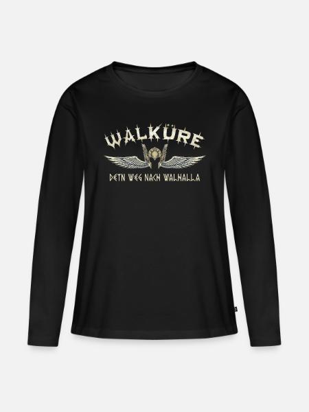 Wikinger Walküre Shirt Dein Weg nach Walhalla Odin - Frauen Premium Bio Langarmshirt - Schwarz