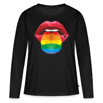 bouche langue dehors coloré - T-shirt manches longues Premium bio Femme - noir - Devant - Julia (174cm)