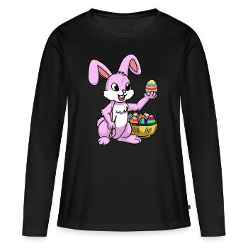 Oeuf de lapin de Pâques rose Lapin de Pâques Peinture Enfant Oeufs de Pâques - T-shirt manches longues Premium bio Femme - noir - Devant - Julia (174cm)