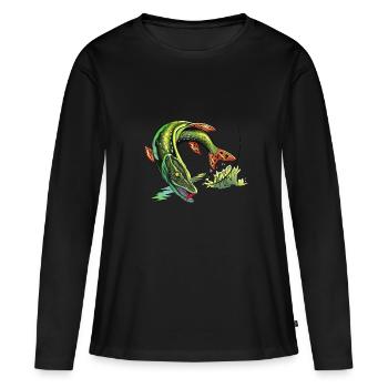 Prédateur Pêche - Brochet - Cadeau de pêcheur - T-shirt manches longues Premium bio Femme - noir - Devant - Julia (174cm)
