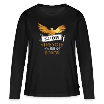 HONNEUR ET FORCE FORCE ET HONNEUR DE LA LÉGION ROMAINE - T-shirt manches longues Premium bio Femme - noir - Devant - Julia (174cm)