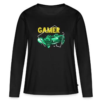 Gamer - Frauen Premium Bio Langarmshirt - Schwarz - Vorne - Julia (174cm)