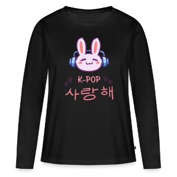 süßer K-Pop Hase - Kpop Music Geschenkidee - Frauen Premium Bio Langarmshirt - Schwarz - Vorne - Julia (174cm)