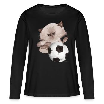 Katze Fußball Sport Geschenk Kind lustig spaß Tor - Frauen Premium Bio Langarmshirt - Schwarz - Vorne - Julia (174cm)