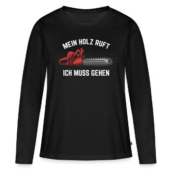 Holz Holzfäller Förster - Frauen Premium Bio Langarmshirt - Schwarz - Vorne - Julia (174cm)
