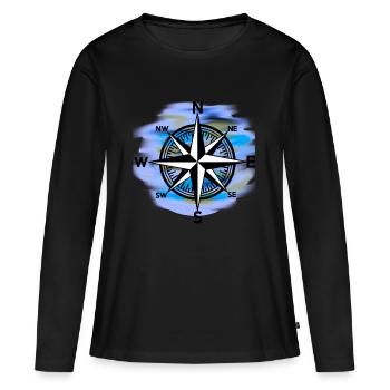 Rose des vents, vent, mer, maritime - T-shirt manches longues Premium bio Femme - noir - Devant - Julia (174cm)