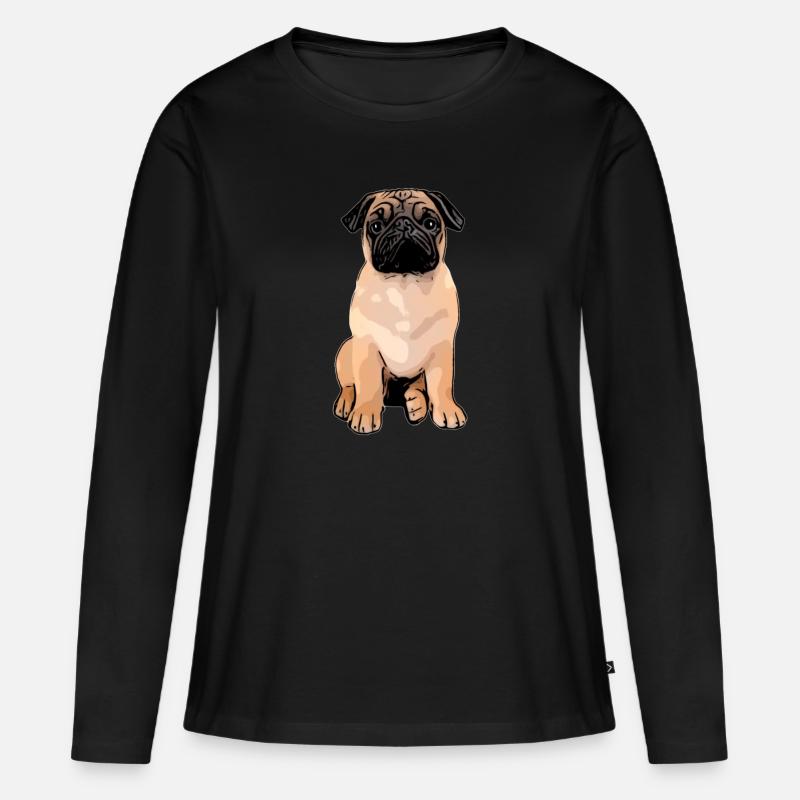 Mops Mops Mops - Frauen Premium Bio Langarmshirt - Schwarz