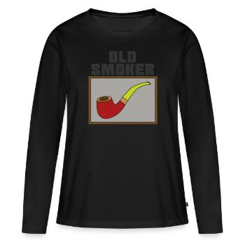 Pipe Smoking TShirt pour fumeur de pipe Vieux fumeur - T-shirt manches longues Premium bio Femme - noir - Devant - Julia (174cm)