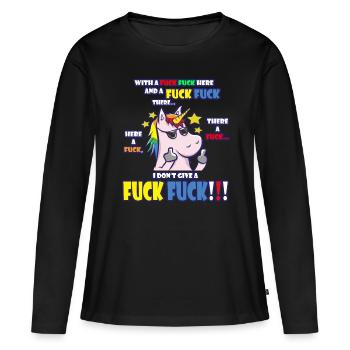 Naughty unicorn with a provocative statement - Women's Premium Organic Long Sleeve Shirt - black - Front - Julia (174cm)