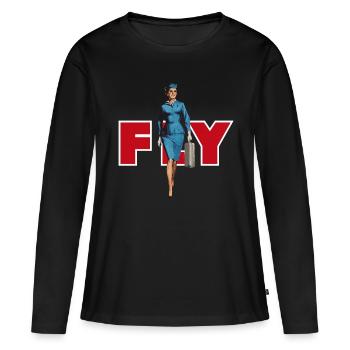 Hôtesse de l’air Hôtesse de l’air héroïne de l’air - T-shirt manches longues Premium bio Femme - noir - Devant - Julia (174cm)