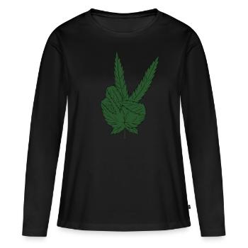 Feuilles de chanvre marijuana - T-shirt manches longues Premium bio Femme - noir - Devant - Julia (174cm)