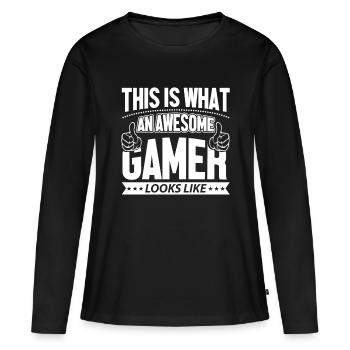 Gaming Gaming Gaming Gaming Gaming Gaming - Frauen Premium Bio Langarmshirt - Schwarz - Vorne - Julia (174cm)