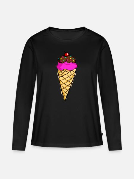 Eis in Eiswaffel - Frauen Premium Bio Langarmshirt - Schwarz