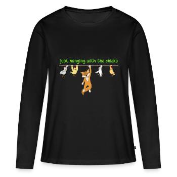 Chemise de cadeau drôle de poulet de renard - T-shirt manches longues Premium bio Femme - noir - Devant - Julia (174cm)