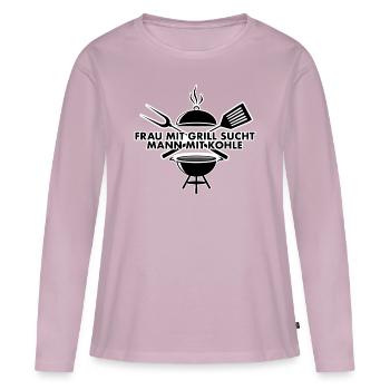 Woman with barbecue is looking for man with coal - Women's Premium Organic Long Sleeve Shirt - dusky pink - Front - Julia (174cm)