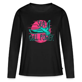 Mouette mer mer côte - T-shirt manches longues Premium bio Femme - noir - Devant - Julia (174cm)