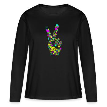 Peace Main levée Paix Symbole de paix Neon - T-shirt manches longues Premium bio Femme - noir - Devant - Julia (174cm)