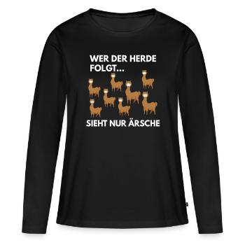 Celui qui suit Le troupeau Ne voit Que des culs de sagesse Fun - T-shirt manches longues Premium bio Femme - noir - Devant - Julia (174cm)