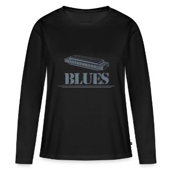 Mundharmonika Blues - Frauen Premium Bio Langarmshirt - Schwarz - Vorne - Julia (174cm)