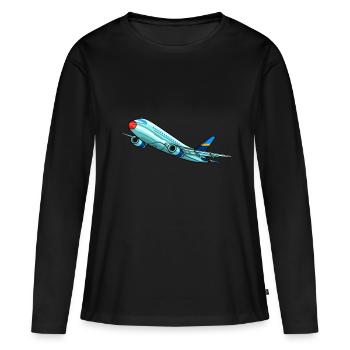 Flugzeug Flieger Pilot Fliegen Flug Flughafen 747 - Frauen Premium Bio Langarmshirt - Schwarz - Vorne - Julia (174cm)