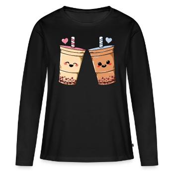 Bubble Tea Perle De Thé Au Lait Boba Thé Lait Cadeau - T-shirt manches longues Premium bio Femme - noir - Devant - Julia (174cm)