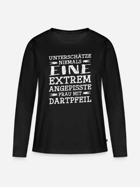 Darts Darten Dart Dartboard · Frau mit Dartpfeil - Frauen Premium Bio Langarmshirt - Schwarz