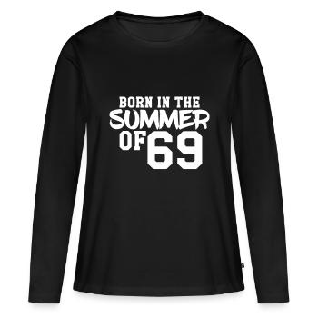 Né à l'été 69 - T-shirt manches longues Premium bio Femme - noir - Devant - Julia (174cm)