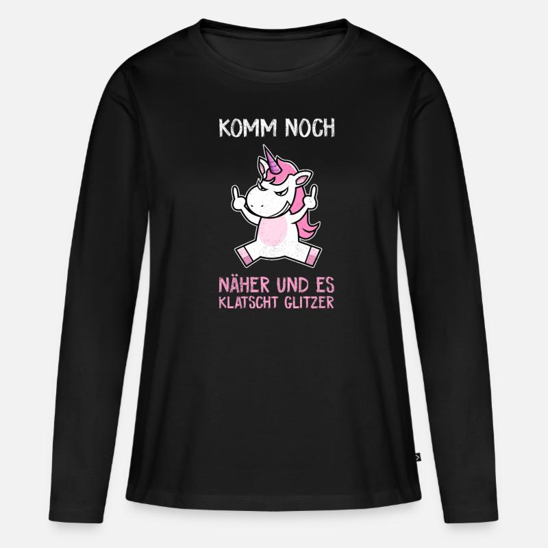 Einhorn Mittelfinger Einhorn Fan - Frauen Premium Bio Langarmshirt - Schwarz