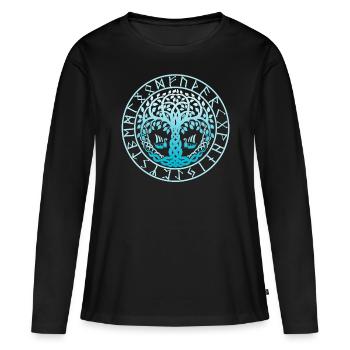Yggdrasil Baum des Lebens im Runenkreis - Frauen Premium Bio Langarmshirt - Schwarz - Vorne - Julia (174cm)