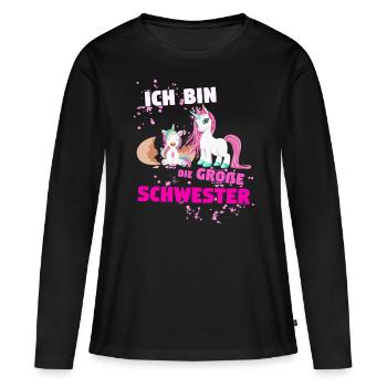 Einhorn Schwester Schwesterherz Geburt - Frauen Premium Bio Langarmshirt - Schwarz - Vorne - Julia (174cm)
