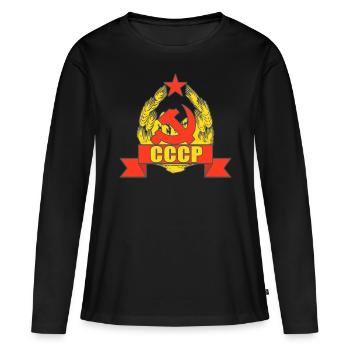 Communisme drapeau communiste de l'URSS - T-shirt manches longues Premium bio Femme - noir - Devant - Julia (174cm)
