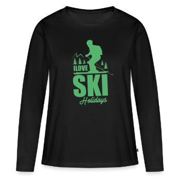 Skifahren Skireise Skiferien Skifahrer Skiurlaub - Frauen Premium Bio Langarmshirt - Schwarz - Vorne - Julia (174cm)