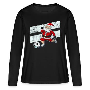 Fusball Père Noël Footballeur Noël tempête - T-shirt manches longues Premium bio Femme - noir - Devant - Julia (174cm)