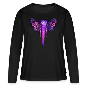 Space Elefant, Schmetterling Ohren, Afrika, Kosmos - Frauen Premium Bio Langarmshirt - Schwarz - Vorne - Julia (174cm)