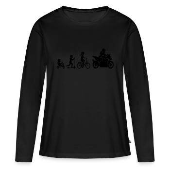 Bikerin Evolution Supersportler Motorradfahrerin - Frauen Premium Bio Langarmshirt - Schwarz - Vorne - Julia (174cm)