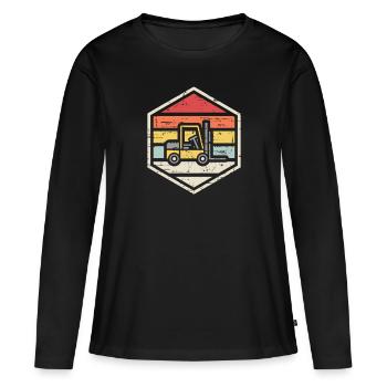 Retro Badge Forklift - Women's Premium Organic Long Sleeve Shirt - black - Front - Julia (174cm)