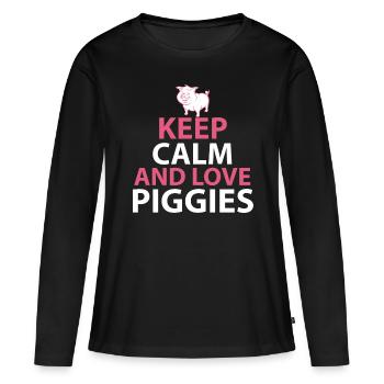 Gardez le calme et aimez les porcs t-shirt - T-shirt manches longues Premium bio Femme - noir - Devant - Julia (174cm)