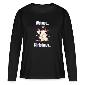 Weihnachten Katze Sarkasmus Freude Geschenk - Frauen Premium Bio Langarmshirt - Schwarz - Vorne - Julia (174cm)