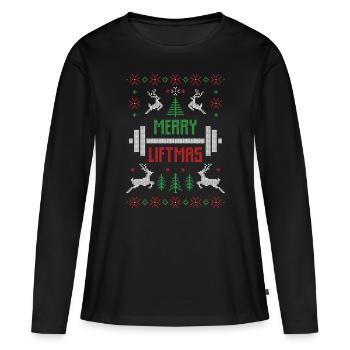joyeux liftmas - chandail de Noël laid - T-shirt manches longues Premium bio Femme - noir - Devant - Julia (174cm)