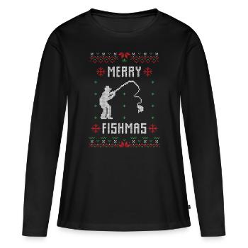 joyeux fishmas - chandail de Noël laide - T-shirt manches longues Premium bio Femme - noir - Devant - Julia (174cm)