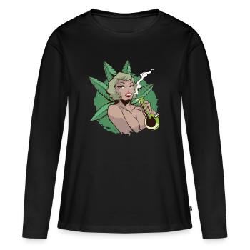 Pin Up Girl Cannabis Marijuana Bong Sexy - T-shirt manches longues Premium bio Femme - noir - Devant - Julia (174cm)
