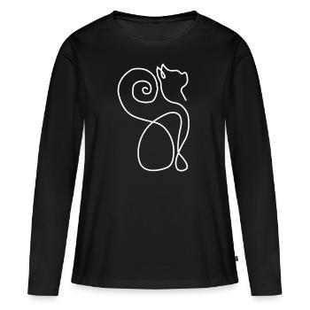 Motif chat dessin au trait chat mignon - T-shirt manches longues Premium bio Femme - noir - Devant - Julia (174cm)
