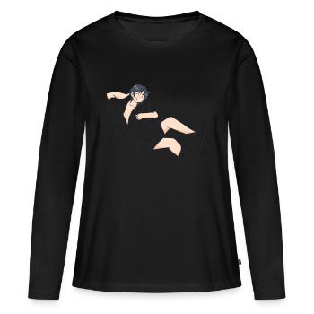 Homme nu allongé au lit avec une couverture - T-shirt manches longues Premium bio Femme - noir - Devant - Julia (174cm)