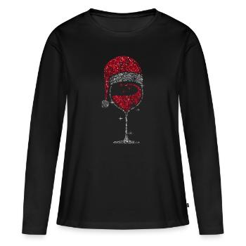 Verre à vin noël verre à vin vin noël - T-shirt manches longues Premium bio Femme - noir - Devant - Julia (174cm)